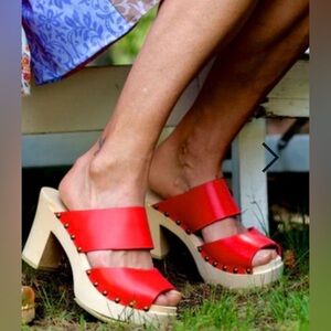 Ultimate High Coral Red Two Strap Sandal with Scalloped Edge